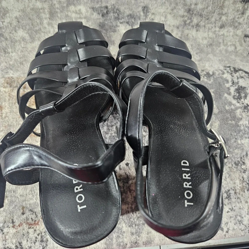 Torrid Fisherman Platform Block Heel Shoes Womens 10.5 WW Black Strappy Chunky